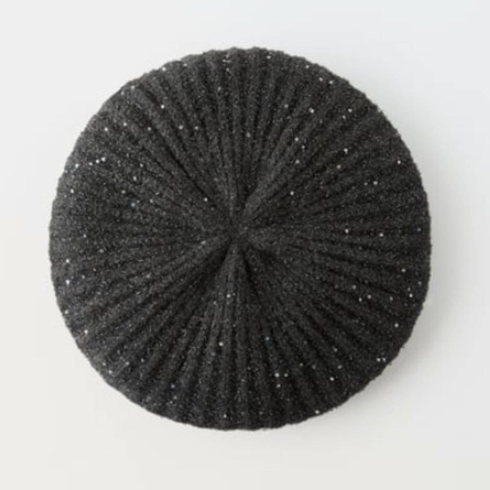 Zara girls gray marl sequins touch of wool knit beret hat NWT